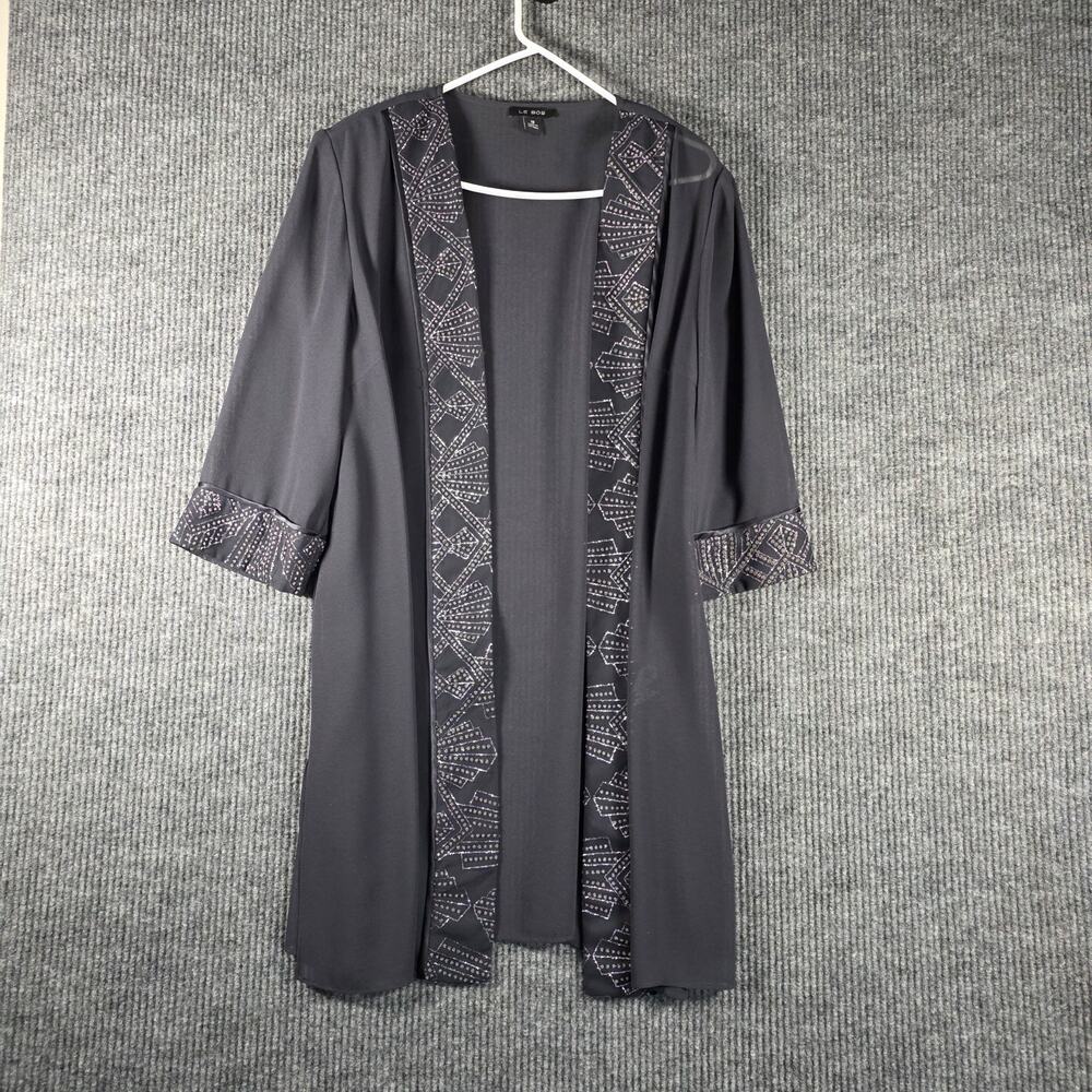 Bos Black Beaded Open Front Jacket Kimono Duster Plus Size 18